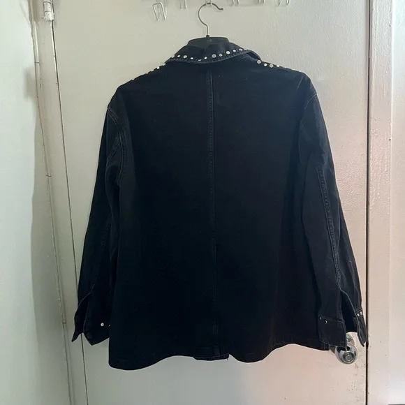 Zara Grunge punk rock Black Denim Jacket with Silver Studs #Modernmideival - Picture 2 of 13